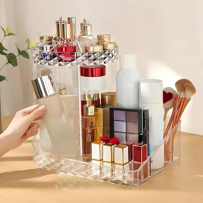 Large Capacity Rotating Acrylic Cosmetic Storage,360 Degree Makeup Organizer Adjustable Cosmetic Storage for Perfume Skincare Jewelry Display Dresser