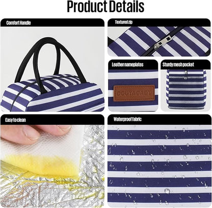 Lunch Bag Women/Men Lunch Box Women/Men (Dark blue+White Stripes)