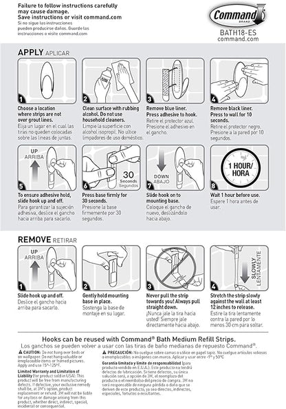 Command Bath Medium Hooks, 3 lb Capacity, 2-Hooks, 2-Strips, Organize Damage-Free