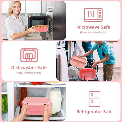 Leakproof Lunch Box, Drop-Proof Bento Box for Kids & Adults, BPA-Free Lunch Containers with Sleek Handles & Utensils, Microwave & Dishwasher Safe (Pink)