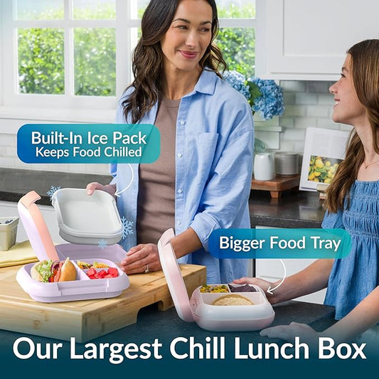 Bentgo Chill Max Leak-Proof XL Lunch Box - Included Ice Pack Keeps Food Cold; 5-Cup Capacity for Adults & Ages 8+, 3 or 4 Compartment Bento Box, BPA-Free, Dishwasher Safe (Lavender & Peach Blossom)