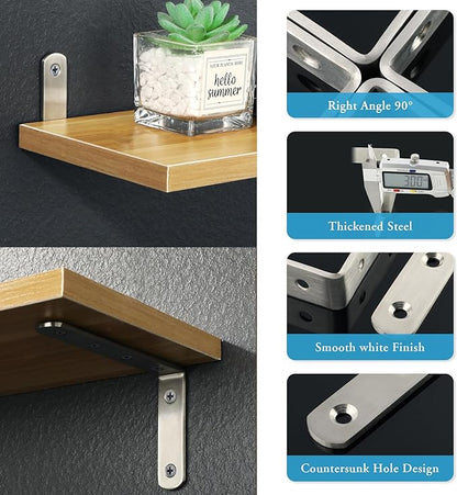 Alise 12 Pcs Floating Shelf Brackets,Heavy Duty L Bracket Corner Brace,5'' x 3'' Stainless Steel Corner Joint Angle Bracket for Hanging Support Shelves Support DIY,Brushed Finish