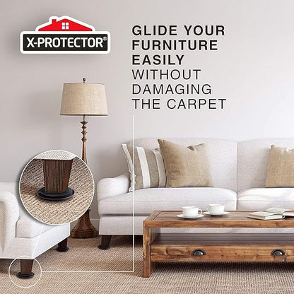 Furniture Sliders for Carpet X-PROTECTOR - 24 PCS Moving Pads 3 1/2" - Sliders for Furniture. Move Your Furniture Easily with Reusable Furniture Moving Sliders for Carpets!