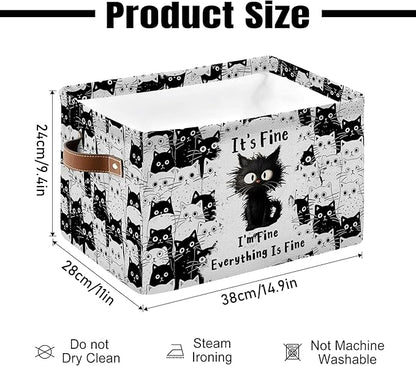 Black Cat Rectangle Storage Basket - Cat Themed Collection Collapsible Storage Baskets with Handles - Cute Cats Toy Bins - Black Cats Pattern Storages Bin for Kids Clothes, Gifts, Books, Toys