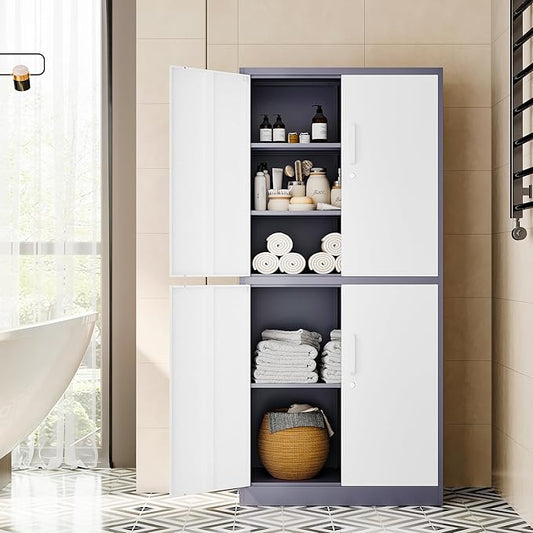 71' Metal Storage - Lockable File Cabinet with Doors & Shelves - Gray/White Steel for Garage, Home, Office
