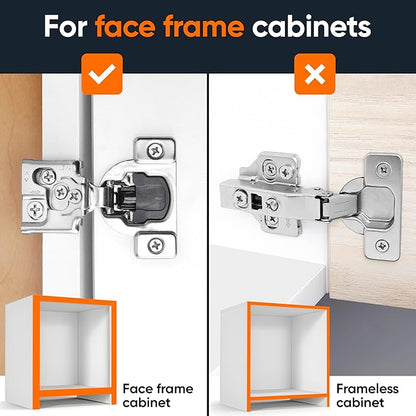 Decobasics 10 Pack Soft Close Cabinet Hinges – 1/2" Overlay for Kitchen Cabinet Doors, Slow Self-Closing Concealed Hidden Hinges for Face Frame –Stainless Steel, 3-Way Adjustable & Quiet Close Damper