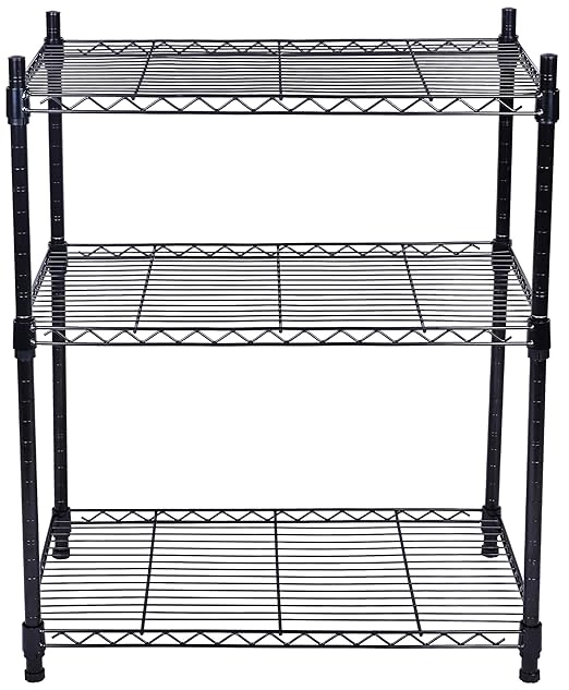 Elevon 3-Shelf Adjustable, Heavy Duty Storage Shelving Unit (350 lbs Loading Capacity per Shelf), Steel Organizer Wire Rack, Black (23.2" L x 13.4" W x 30.3" H)