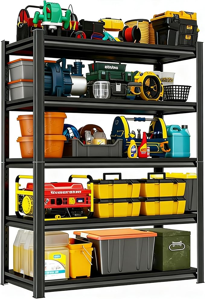 5 Tier Shelving Unit, 2500LBS Capacity Heavy Duty Storage Shelves for Garage Organization, Adjustable Metal Garage Shelf Rack for Basement, Shed, 24" W X 14" D x 63" H
