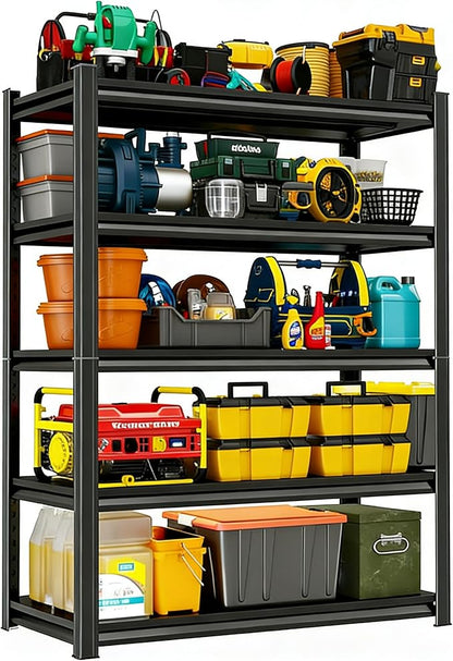 5 Tier Shelving Unit, 2500LBS Capacity Heavy Duty Storage Shelves for Garage Organization, Adjustable Metal Garage Shelf Rack for Basement, Shed, 24" W X 14" D x 63" H