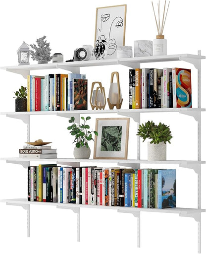 Wallniture Turin 60 inch x 8 in Wall Shelf for Home Storage and Decor, Floating Bookshelf for Living Room, Ladder Shelves with Adjustable Standard Rail Bracket System for Closet, Laundry, Kitchen