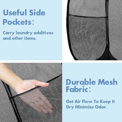 DUCOO Pop Up Hamper, 1 PCS Mesh Pop Up Laundry Hamper, Foldable Mesh Laundry Basket with Space-Saving Design for Home, Dorm, Travel & Storage - Black