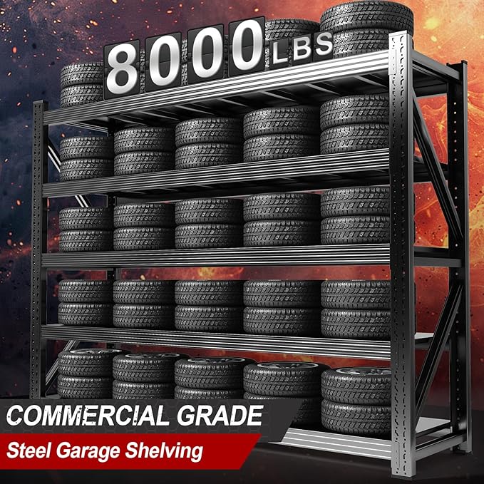 8000LBS Garage Storage Shelves, 5 Tier Adjustable Industrial Garage Shelving, Heavy Duty 63" W x 24" D x 71" H Metal Shelving Unit, Utility Rack Shelf for Storage, Warehouse, Pantry