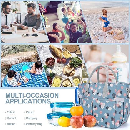 KIPBELIF Cute&Classy Roomy Insulated Lunch Bags for Women - Stylish & Functional Large Tote Adult Lunch Box for Working & Picnic(Extra Large,Light Blue Plum)