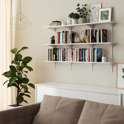 Wallniture Turin 60 inch x 8 in Wall Shelf for Home Storage and Decor, Floating Bookshelf for Living Room, Ladder Shelves with Adjustable Standard Rail Bracket System for Closet, Laundry, Kitchen
