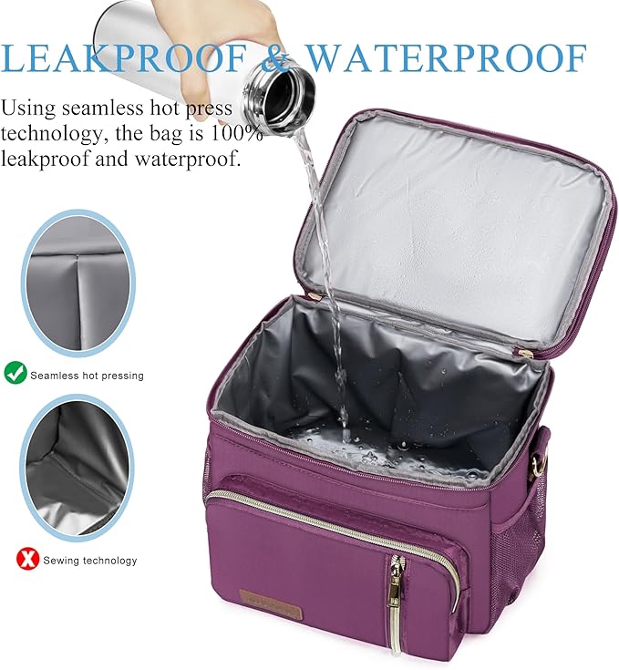MIYCOO Lunch Bag & Lunch Box for Women Men, Double Deck Leakproof Insulated Soft Large Adult Camping Cooler bag for Work, Beach, Picnic, Travel (Purple, 15L)