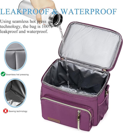 MIYCOO Lunch Bag & Lunch Box for Women Men, Double Deck Leakproof Insulated Soft Large Adult Camping Cooler bag for Work, Beach, Picnic, Travel (Purple, 15L)