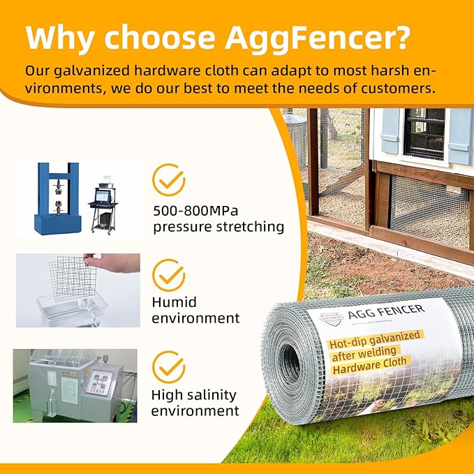 16inch x 10ft Hardware Cloth 1/2 inch Chicken Wire Fencing 19Ga, Hot Dipped Galvanized After Welding Garden Plant Supports Welded Metal Chicken Wire Fence, Poultry Animal Netting Cage Screen