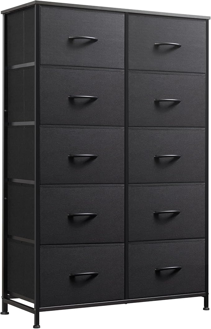 WLIVE Tall Dresser for Bedroom with 10 Drawers, Chest of Drawers, Dressers Bedroom Furniture, Black Dresser with Fabric Bins for Closet, Hallway, Living Room, Entryway