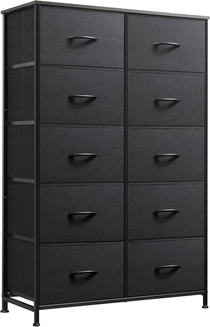 WLIVE Tall Dresser for Bedroom with 10 Drawers, Chest of Drawers, Dressers Bedroom Furniture, Black Dresser with Fabric Bins for Closet, Hallway, Living Room, Entryway