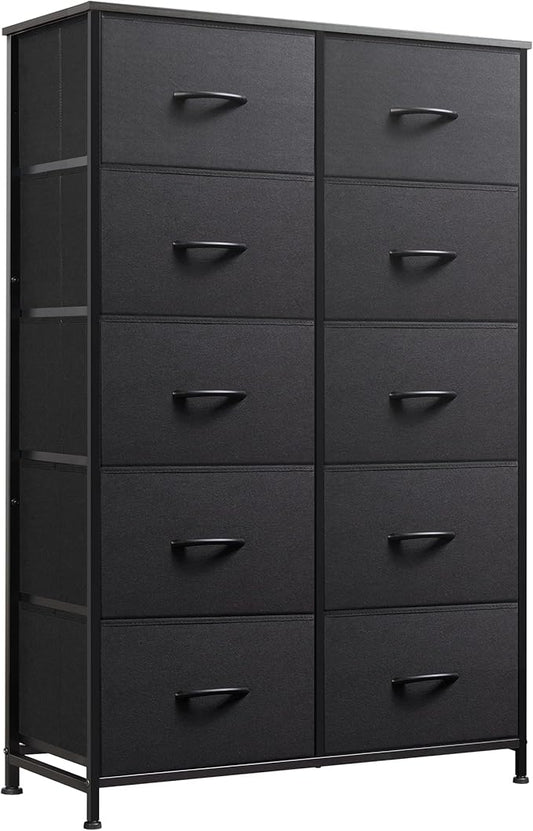 WLIVE Tall Dresser for Bedroom with 10 Drawers, Chest of Drawers, Dressers Bedroom Furniture, Black Dresser with Fabric Bins for Closet, Hallway, Living Room, Entryway