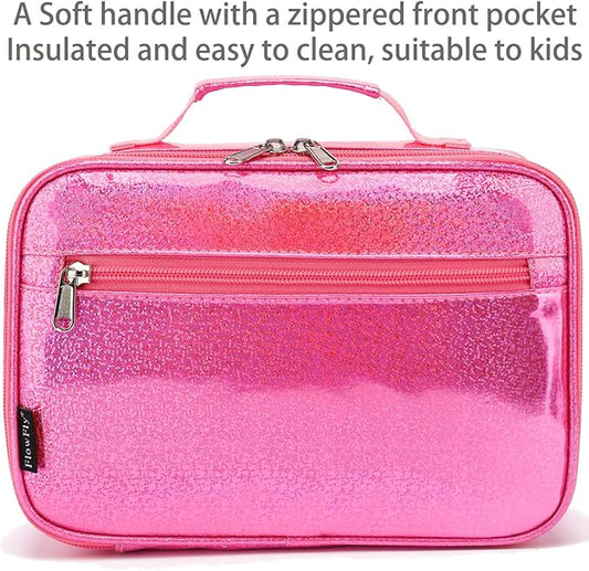 FlowFly Kids Lunch box Insulated Soft Bag Mini Cooler Back to School Thermal Meal Tote Kit for Girls, Boys,Pink