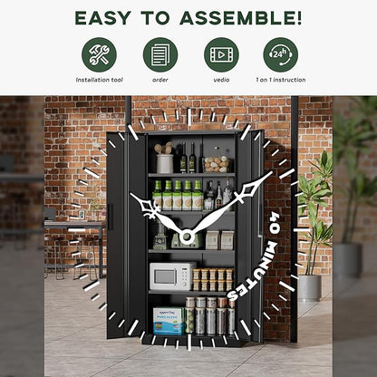 Greenvelly Metal Storage Cabinet, 72" Black Metal Locking Storage Cabinet with Doors and 4 Adjustable Shelves, Large Steel Cabinet for Home Office, Garage, Shop, School (32" W x 16" D)