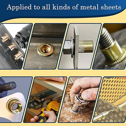10-24 UNC Rivet Nut, 125Pcs Zinc Plated Finish Carbon Steel Flat Head Threaded Insert Nutsert Kit