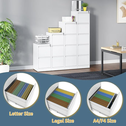 4 Drawer File Cabinet with Lock, Vertical Filing Cabinets for Home Office, Metal Storage Cabinets, Heavy Duty File Cabinet for Letter/Legal/A4/F4 Size Amsseble Required, White