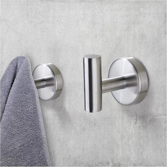 Towel Hook for Bathroom,Screw Mount Heavy Duty Wall Hooks, Stainless Steel Coat Robe Clothes Hook for Bathroom Kitchen Garage Hotel, 2 Packs Wall Mount Towel Holder, Brushed Silver