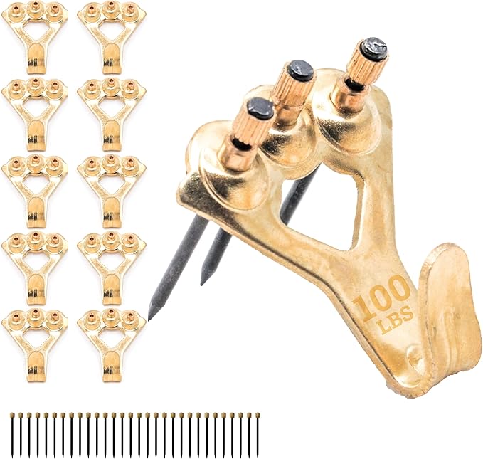 PHS 100 lb Picture Hanging Hooks – Heavy Duty Picture Hangers, 10 Pack Frame Hangers with Nails, Mirror Hanging Kit, Heavy Mirror Mounting Hardware for Drywall and Plaster