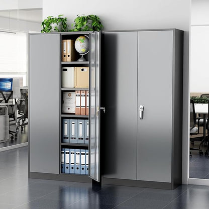 Greenvelly Metal Storage Cabinet with Doors and Shelves, 72" Inch Locking Metal Cabinet,Garage Storage Cabinet for Garage Office School Warehouse (Black Gray)