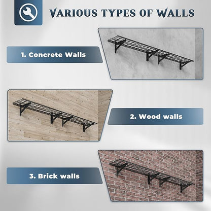 2 Pack Heavy Duty Garage Wall Shelving Set (1x4ft), Wall Mounted Garage Shelves 700lbs Capacity, 12"x48" Shelf Storage Rack Floating Shelves, Black