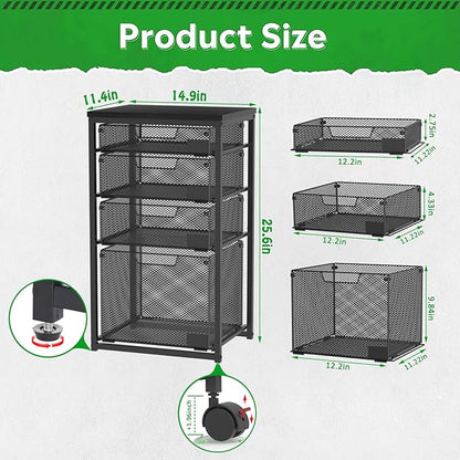 Rolling Storage Cart with Drawers, Utility Cart with Wooden Tabletop and Lockable Wheels Multifunctional Storage Organizer Craft Cart for Classroom, Bedroom, Bathroom, Office, Black