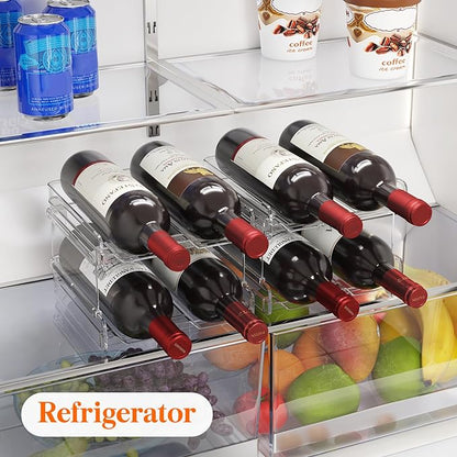 Lifewit Plastic Stackable Wine Rack for refrigerator, Cabinet, Countertop,Wine Bottle Holder, Water Bottle Organizer for Fridge, Pantry, Hold 8 Bottles