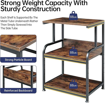Printer Table Stand with Height Adjustable Shelf, 3 Tier Rolling Printer Cart with Wheels for Home Office Storage and Organization, Industrial Style