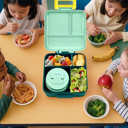 Bento Lunch Box for Kids with 8oz Soup Thermo Leak-Proof Lunch Food Containers with Snack Sauce Container for Kid Girls Boys to School (Yellow Mermaid)