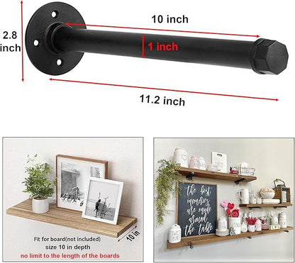 Industrial Black Iron Pipe Shelf Brackets 10 Inch Wall Mount DIY Shelving Brackets Pipe Decor Wall Rustic Clothing Rack 8 Pack, Hardware Included