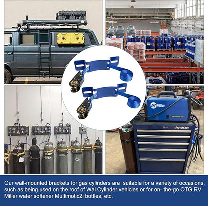 2PCS Propane Tank Bracket Cylinder Wall Mounted Brackets, with 6.6ft Ratchet Straps, Steel Gas Cylinder Holder, Heavy Duty Nitrogen Tank Holder (Blue)
