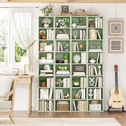 FOTOSOK 8-Tier Media Tower Rack, 11.6 X 9.3 X 70.9 Inches CD DVD Slim Storage Cabinet with Adjustable Shelves, Tall Narrow Bookcase Display Bookshelf for Home Office, Green