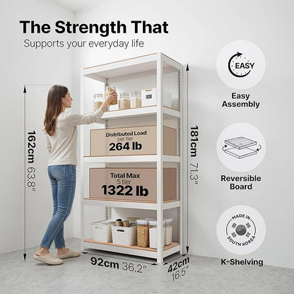 HOMEDANT House 5 Tier Heavy Duty Garage Shelving Adjustable Metal Rack Storage Shelves Standing Shelf Unit Organizers Pantry Closet Office (2, White, 36.2" W x 16.2" D)