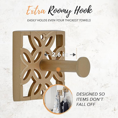 Autumn Alley Two Gold Hooks, Bathroom Towel Hook, Robe Hook Wall Mounted - Decorative Wall Hooks for Towel, Robe, Cast Coat and Door Hook for Bathroom Modern Unique Style, 2 Pack