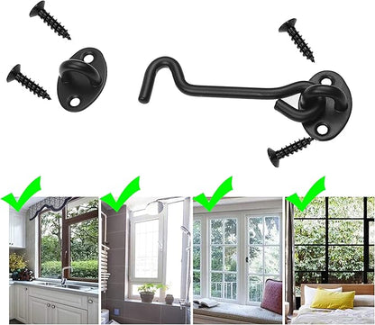 Kare & Kind Hook and Eye Latch (4-inch) - with Mounting Screws - Heavy Duty Locks for Door, Gates, Barns, Bathrooms, Cabins (1-Black)