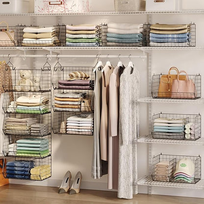 5 Tier Extra Large Closet Hanging Organizer with 5 Dividers,16.5"L x 11.8"W x 51.4"H Closet Organizers and Storage with 5 S Hooks,Clothes Organizer for Sweaters Clutches Handbags Hats Accessories