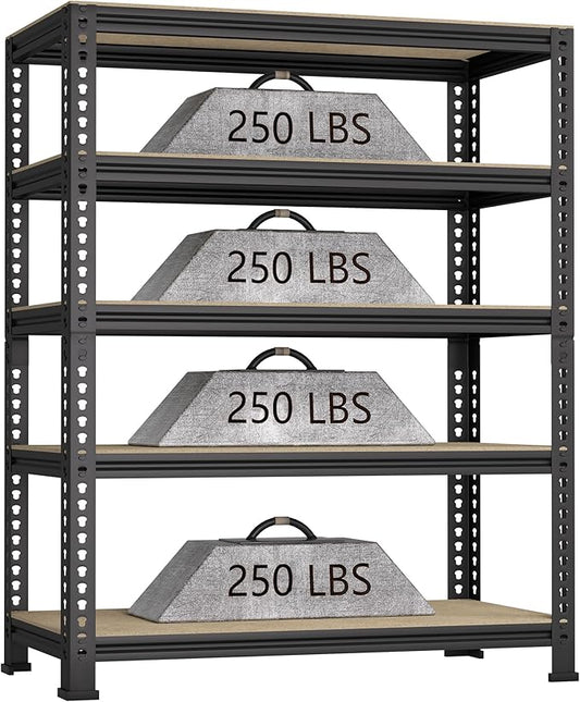 5-Shelf Heavy Duty Shelving - Adjustable Garage Storage Shelves, Metal Utility Storage Racks for Warehouse Pantry Basement Kitchen, Garage Organizers Shelf Unit, Black