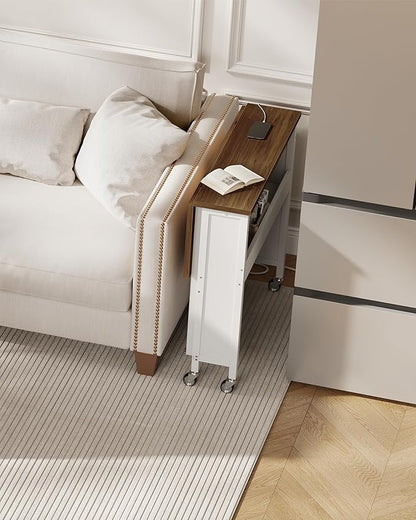 31.5" Modern Folding Computer Desk with Power Outlets, Wheels, Storage, Perfect for Small Spaces Rustic Brown and White TDN01UWL