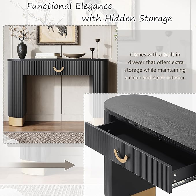 47.7" Modern Console Table with Vertical Ribbed Design,Compact Storage with Functional Drawer,Black