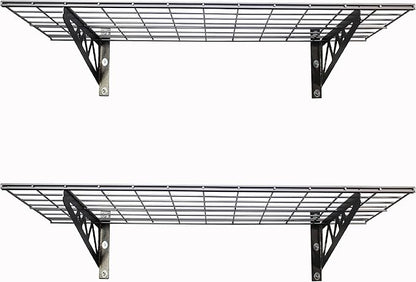 SafeRacks Garage Wall Shelves - 2-Pack 18"x36" Mountable Shelving Units for The Garage, Pantry or Utility Closet, Heavy Duty Steel Shelf with Bike Accessory Hooks, 500lb Capacity, Color: Hammertone