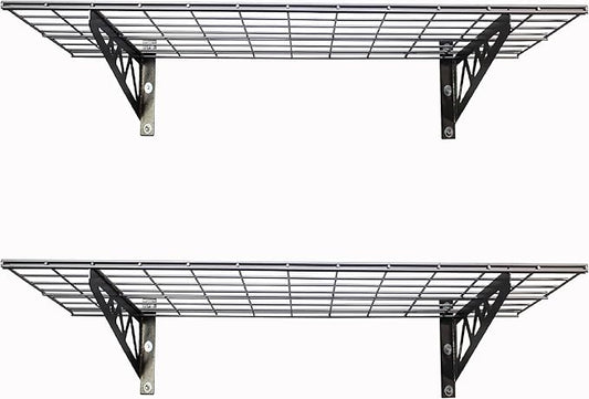 SafeRacks Garage Wall Shelves - 2-Pack 18"x36" Mountable Shelving Units for The Garage, Pantry or Utility Closet, Heavy Duty Steel Shelf with Bike Accessory Hooks, 500lb Capacity, Color: Hammertone