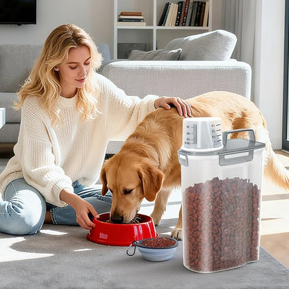 Airtight Small Cat Dog Pet Food Storage Containers BPA Free, with Large Pour Spout/1 Measuring Cup/ 4 Safety Locks and Double-layer Silicone Strip (Clear Grey x 2, 3L-2pack)