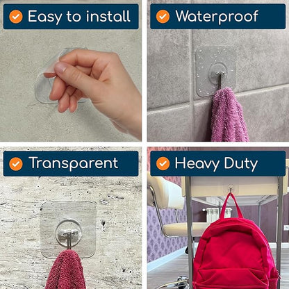 GLUIT Adhesive Wall Hooks for Hanging Heavy Duty 22 lbs Hooks for Walls No Damage, Towel Sticky Clear Hooks, Waterproof, Home, Bathroom, Kitchen, Office, and Outdoor, 40 Pack